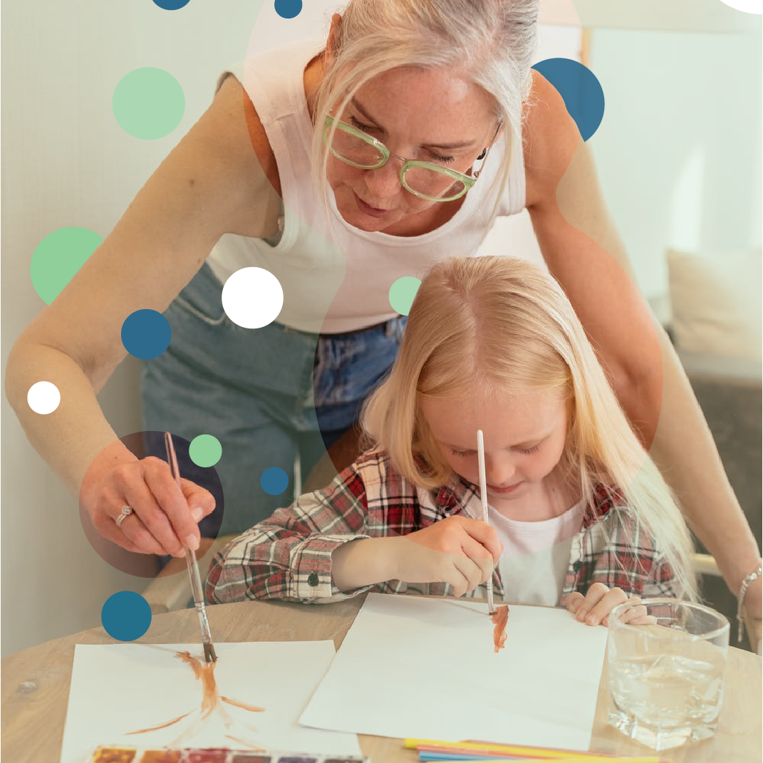 Graphic of Grandmother Painting with Granddaughter.